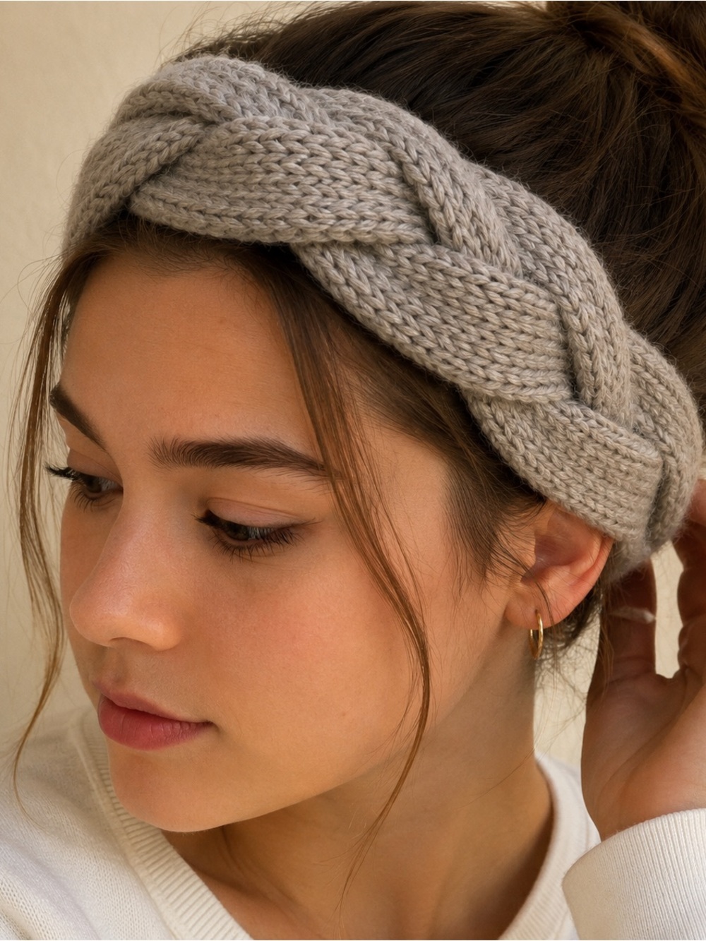 H&M Divided Chunky Braided Knit Headband Gray Winter Ear Warmer